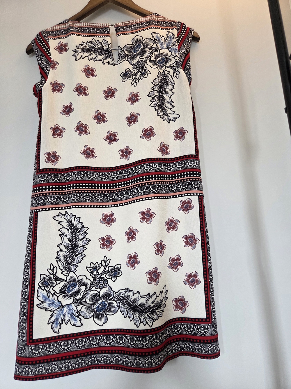 Zara Cream Midi Dress with Red and Black Floral Border